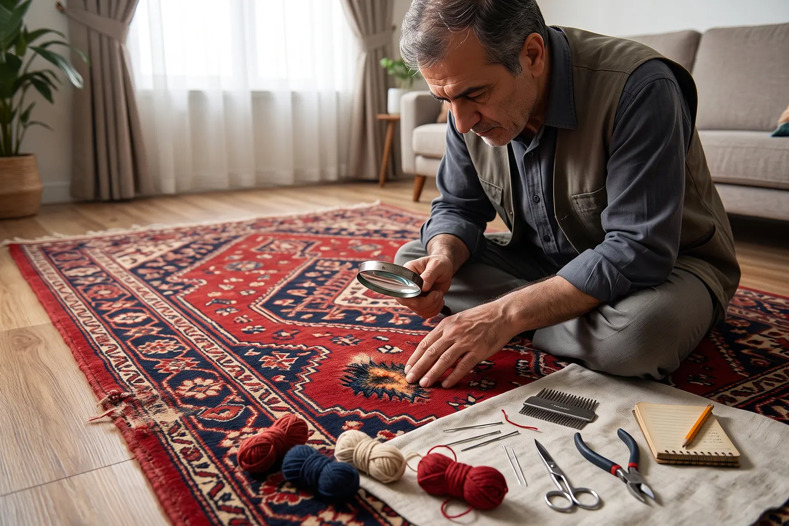 ارزیابی رفوگر از میزان آسیب حرارتی فرش دستباف